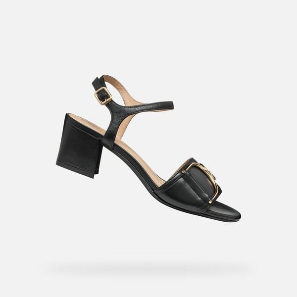 Sandały GEOX D35RNB Czarny. Czarne sandały damskie Geox, bez wzorów, ze skóry, bez obcasa, bez zapięcia. Za 305.99 zł.