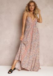 Beżowa Rozkloszowana Sukienka Maxi Wiązana na Szyi z Wiskozy z Printem Paisley Olympie. Brązowe sukienki damskie Renee, na lato, m, bez wzorów, z wiskozy, boho, bez kołnierzyka, bez ramiączek, maxi, rozkloszowane. Za 84.99 zł.