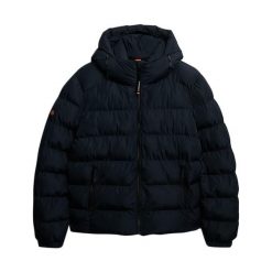 Kurtka puchowa Superdry Sports. Niebieskie kurtki sportowe męskie Superdry, xl, bez wzorów, z materiału, z kapturem. Za 551.05 zł.