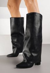 Czarne Botki na Obcasie Typu Słupek ze Zdejmowaną Cholewką Naluvessa. Czarne botki damskie Renee, bez wzorów, z jeansu, biznesowe, ze szpiczastym noskiem, bez obcasa, na obcasie, bez zapięcia. Za 179.99 zł.