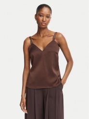 Morgan Top 242-OLAFI Brązowy ciemny Regular Fit. Brązowe topy damskie Morgan, bez wzorów, z syntetyku, bez kołnierzyka, bez ramiączek. Za 179.99 zł.