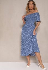 Niebieska Bawełniana Sukienka o Rozkloszowanym Kroju Zdobiona Printem w Groszki Lisanovia. Niebieskie sukienki damskie Renee, na co dzień, m, z aplikacjami, z bawełny, eleganckie, bez kołnierzyka, bez ramiączek, midi, proste. Za 39.99 zł.
