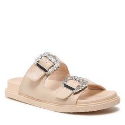 Klapki DeeZee. Brązowe klapki damskie DeeZee, bez wzorów, bez obcasa, bez zapięcia. Za 139.99 zł.