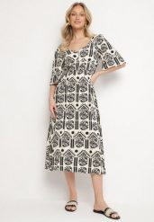 Czarno-Kremowa Sukienka Wiskozowa Rozkloszowana z Odkrytymi Plecami w Print Boho Turaisa. Czarne sukienki damskie Born2be, na co dzień, l, bez wzorów, z wiskozy, boho, bez kołnierzyka, bez ramiączek, midi, proste. Za 74.99 zł.