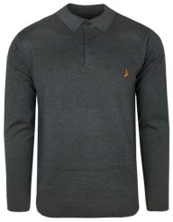 Dzianinowy Lekki Sweter w Stylu Longsleeve Polo – Brave Soul - Grafitowy. Szare swetry męskie Brave Soul, na jesień, l, bez wzorów, z bawełny, bez kołnierzyka, bez ramiączek. Za 99.00 zł.