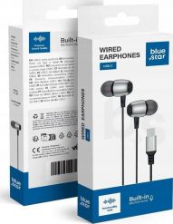 BLUE STAR słuchawki przewodowe Typ C z mikrofonem M09C 1,2 m czarne. Czarne słuchawki dokanałowe BlueStar. Za 14.62 zł.