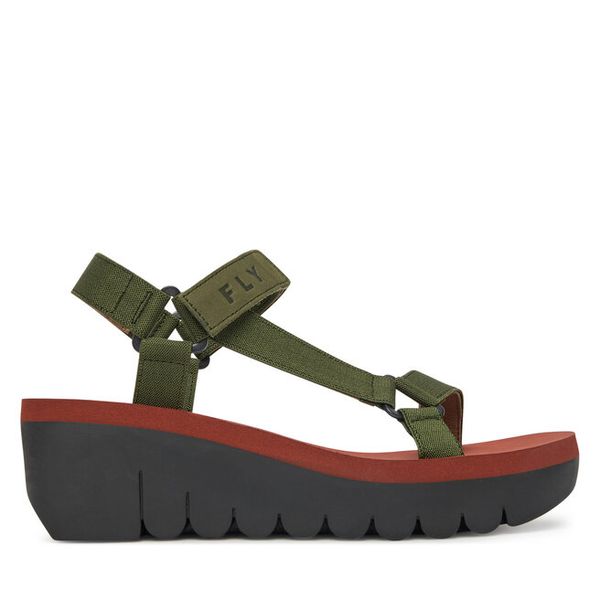 Sandały Fly London. Zielone sandały damskie Fly London, bez wzorów, bez obcasa, na koturnie, bez zapięcia. Za 322.99 zł.