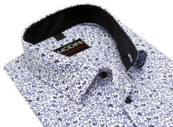 Biała elastyczna koszula męska Modini w niebieskie kwiaty DD10. Białe koszule męskie Modini Moda Męska, m, bez wzorów, z bawełny, casualowe, bez kołnierzyka, bez ramiączek. W wyprzedaży za 166.50 zł.