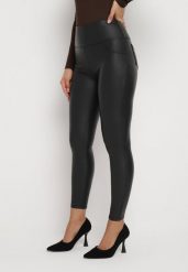 Czarne Legginsy z Ekoskóry z Wysokim Stanem Alehtte. Czarne legginsy damskie Born2be, bez wzorów, z jeansu. Za 59.99 zł.