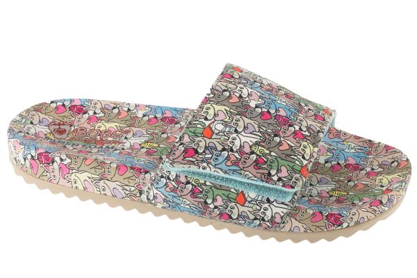 Klapki na basen damskie, Pop Ups 2 - Spring Crush. Klapki damskie Skechers, bez wzorów, z materiału, sportowe, bez obcasa, bez zapięcia. Za 119.99 zł.