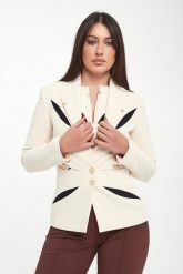 Żakiet z krepy z dwukolorowym wycięciem ELISABETTA FRANCHI. Marynarki i żakiety damskie Elisabetta Franchi, bez wzorów, bez kołnierzyka, bez ramiączek. Za 2,339.00 zł.