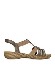 Rieker Sandały CEO-65861-45 Szary. Szare sandały damskie Rieker, bez wzorów, ze skóry, bez obcasa, na płaskiej podeszwie, bez zapięcia. Za 299.99 zł.