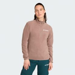 Bluza polarowa Multi Essentials 1/2 Zip. Brązowe bluzy damskie Adidas, xl, bez wzorów, z materiału, bez ramiączek, bez kaptura. Za 179.00 zł.