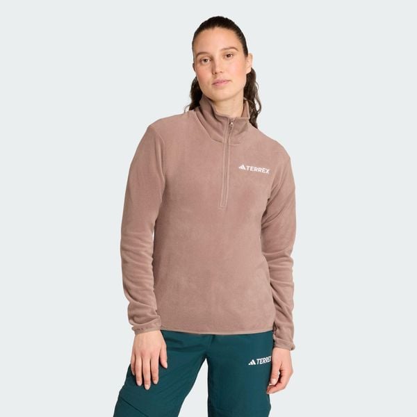 Bluza polarowa Multi Essentials 1/2 Zip. Brązowe bluzy damskie Adidas, l, bez wzorów, z materiału, bez ramiączek, bez kaptura. Za 179.00 zł.