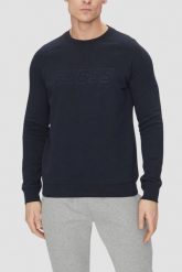 GUESS Granatowa męska bluza New Aldwin, Rozmiar XL. Niebieskie bluzy męskie Guess, m, z aplikacjami, z bawełny, bez ramiączek, bez kaptura. W wyprzedaży za 159.99 zł.