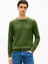Tommy Hilfiger sweter z dzianiny Mężczyźni Bawełna zielony, M. Zielone swetry męskie Tommy Hilfiger, m, bez wzorów, z bawełny, bez kołnierzyka, bez ramiączek. Za 329.95 zł.