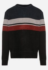 Czarny Sweter z Wełną Ozdobiony Paskami Inaelle. Czarne swetry męskie Born2be, l, bez wzorów, z jeansu, biznesowe, bez kołnierzyka, bez ramiączek. Za 84.99 zł.