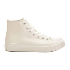 Trampki Damskie Ocieplane Z Eko Skóry Białe Big Star OO274932. Białe trampki i tenisówki damskie bez wzorów, z gumy, za kostkę, bez zapięcia. Za 73.92 zł.