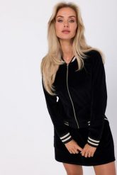 Bluza Bomberka z Weluru - Czarna. Czarne bluzy damskie MOE, l, bez wzorów, z bawełny, bez ramiączek, bez kaptura. Za 344.90 zł.