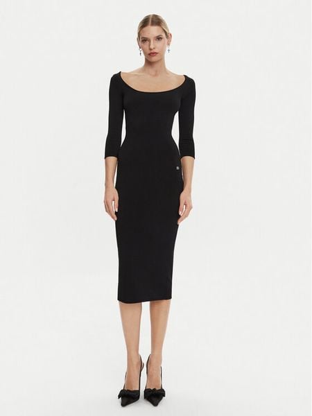 Dolce&Gabbana Sukienka dzianinowa FXS20T JFMEV N0000 Czarny Regular Fit. Czarne sukienki damskie Dolce&Gabbana, bez wzorów, z dzianiny, bez kołnierzyka, bez ramiączek. Za 8,399.00 zł.