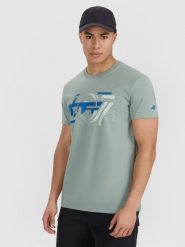 4F T-shirt regular z nadrukiem męski - oliwkowy S. Brązowe koszulki sportowe męskie 4F, m, bez wzorów, z bawełny, bez ramiączek. Za 59.99 zł.