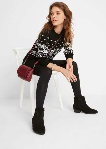 Sukienka dzianinowa w norweski wzór. Czarne sukienki damskie bonprix, bez wzorów, z dzianiny, bez kołnierzyka, bez ramiączek. Za 144.99 zł.