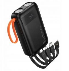 Powerbank Hoco 10000 mAh 2A z wbudowanymi kablami USB A + USB C + Lightning + Micro USB oraz podwójną latarką J151 czarny. Czarne powerbanki Hoco. Za 50.26 zł.