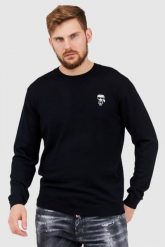 KARL LAGERFELD Czarny sweter męski z wełny merino. Czarne swetry męskie KARL LAGERFELD, l, bez wzorów, prążkowane, bez kołnierzyka, bez ramiączek. W wyprzedaży za 499.99 zł.
