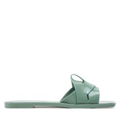 Klapki JENNY. Zielone klapki damskie Jenny, bez wzorów, bez obcasa, bez zapięcia. Za 39.99 zł.