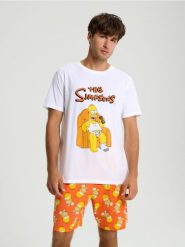 Piżama dwuczęściowa The Simpsons - biały. Białe piżamy męskie Sinsay, l, bez wzorów, bez kołnierzyka, bez ramiączek. W wyprzedaży za 19.99 zł.