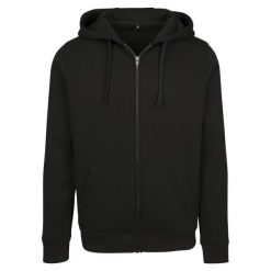 Bluza Z Kapturem Dla Dorosłych Unisex Merch Full Zip. Czarne bluzy męskie BUILD YOUR BRAND, m, bez wzorów, z kapturem. Za 148.99 zł.