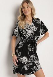 Czarna Sukienka w Kwiaty z Paskiem Cleza. Czarne sukienki damskie Born2be, na co dzień, na lato, l, bez wzorów, eleganckie, bez kołnierzyka, bez ramiączek, midi. Za 34.99 zł.