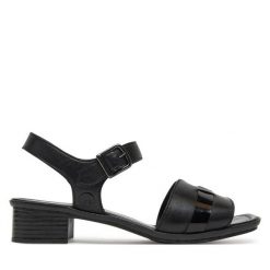 Sandały Rieker. Czarne sandały damskie Rieker, bez wzorów, bez obcasa, na słupku, bez zapięcia. Za 299.99 zł.