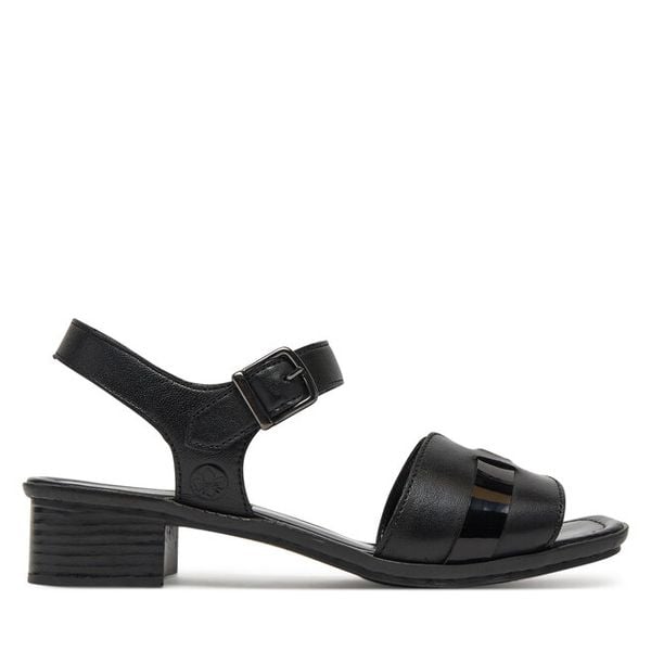 Sandały Rieker. Czarne sandały damskie Rieker, bez wzorów, bez obcasa, na słupku, bez zapięcia. Za 299.99 zł.