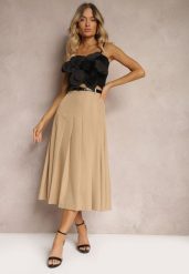 Beżowa Spódnica High Waist o Plisowanym Kroju z Paskiem w Talii Xeviana. Brązowe spódnice damskie Renee, l, bez wzorów, eleganckie, z podwyższonym stanem, midi, plisowane. Za 149.99 zł.