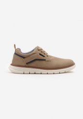 Ciemnobeżowe Buty Sportowe w Stylu Casual z Ozdobnymi Lamówkami Belilena. Brązowe buty sportowe męskie Born2be, bez wzorów, z bawełny, bez zapięcia. Za 79.99 zł.