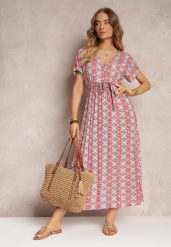 Czerwona Rozkloszowana Sukienka z Wiskozy z Gumką w Pasie Branda. Czerwone sukienki damskie Renee, na co dzień, na lato, l, bez wzorów, z wiskozy, eleganckie, bez kołnierzyka, bez ramiączek, mini, rozkloszowane. Za 39.99 zł.