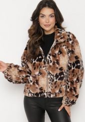 Czarno-Beżowa Futerkowa Kurtka ze Ściągaczami i Kołnierzykiem w Animal Print Fortilia. Czarne kurtki damskie Born2be, l, bez wzorów, z futra, bez kaptura. Za 69.99 zł.