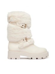 Guess Botki FLFYAF FUR10 Kremowy. Białe botki damskie Guess, z aplikacjami, ze skóry, bez obcasa, na płaskiej podeszwie, bez zapięcia. Za 764.99 zł.