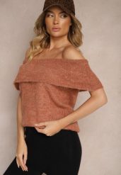 Brązowy Sweter Top z Hiszpańskim Wywijanym Dekoltem z Wełną Inarose. Brązowe swetry nierozpinane damskie Renee, m, bez wzorów, z wełny, casualowe, bez kołnierzyka, bez ramiączek. Za 89.99 zł.