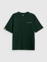 4F T-shirt loose z nadrukiem męski - zielony L. Zielone t-shirty męskie 4F, l, bez wzorów, z bawełny, bez kołnierzyka, bez ramiączek. Za 89.99 zł.