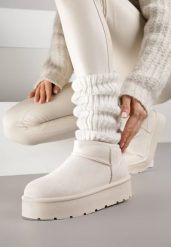 Beżowe Wsuwane Śniegowce z Futerkowym Ociepleniem na Platformie Eslin. Brązowe śniegowce damskie Renee, z dresówki, bez zapięcia. Za 59.99 zł.