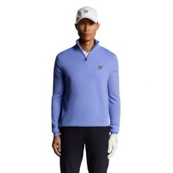 Sweter z wełny merino 1/4 zip Lyle & Scott. Brązowe swetry męskie LYLE AND SCOTT, m, bez wzorów, z dzianiny, klasyczne, bez kołnierzyka, bez ramiączek. Za 336.50 zł.