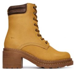 Trzewiki Tamaris. Brązowe botki damskie Tamaris, bez wzorów, bez obcasa, na słupku, bez zapięcia. Za 359.99 zł.