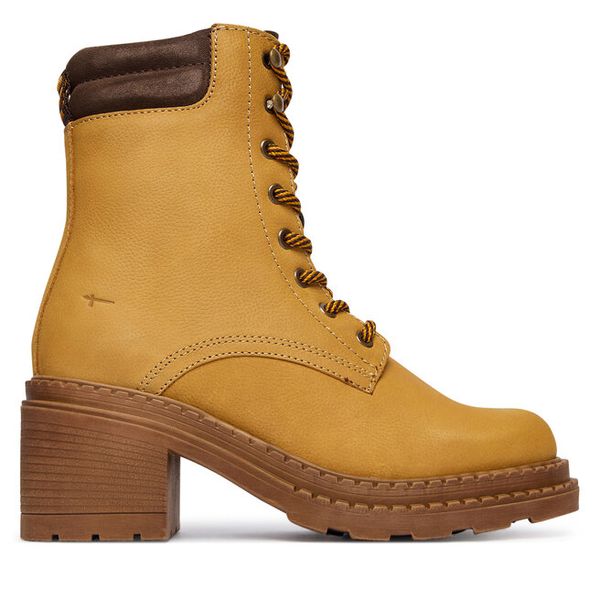 Trzewiki Tamaris. Brązowe botki damskie Tamaris, bez wzorów, bez obcasa, na słupku, bez zapięcia. Za 359.99 zł.