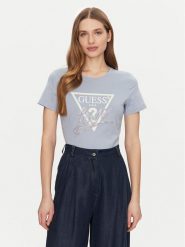 Guess T-Shirt W5GI05 I3Z14 Błękitny Regular Fit. Niebieskie t-shirty damskie Guess, xs, z aplikacjami, z bawełny, bez kołnierzyka, bez ramiączek. Za 129.99 zł.