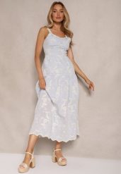 Niebieska Boho Sukienka Wiskozowo-Bawełniana z Guzikami na Ramiączkach w Kwiatowy Print Lildexis. Niebieskie sukienki damskie Renee, na co dzień, na lato, l, bez wzorów, z bawełny, boho, bez kołnierzyka, bez ramiączek, maxi, proste. Za 169.99 zł.