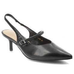 Czółenka damskie S.Barski, cholewka ze skóry naturalnej licowej pasek wokół pięty z regulacją na klamrę zabudowany szpiczasty przód, czarne, CR61-304. Czarne czółenka damskie S.BARSKI, bez wzorów, ze skóry, ze szpiczastym noskiem, bez obcasa, bez zapięcia. Za 239.00 zł.