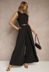 Czarny Kombinezon Bez Rękawów z Nogawkami Wide Leg Noreldi. Czarne sukienki damskie Renee, m, bez wzorów, eleganckie, bez kołnierzyka, bez ramiączek. Za 109.99 zł.