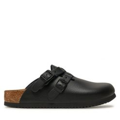 Klapki Birkenstock. Czarne klapki damskie Birkenstock, bez wzorów, bez obcasa, bez zapięcia. Za 539.99 zł.